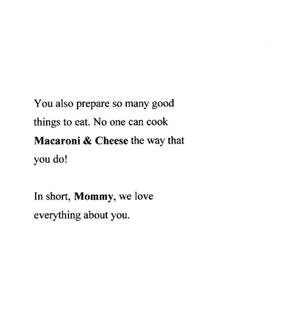 A poem about macaroni and cheese is written in black ink.