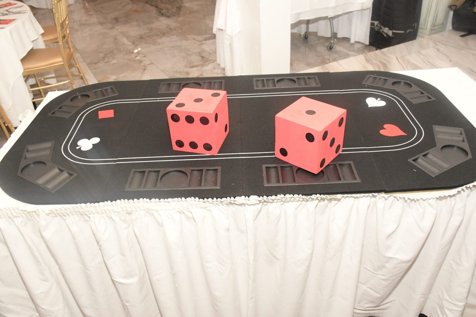 A table with two dice on it