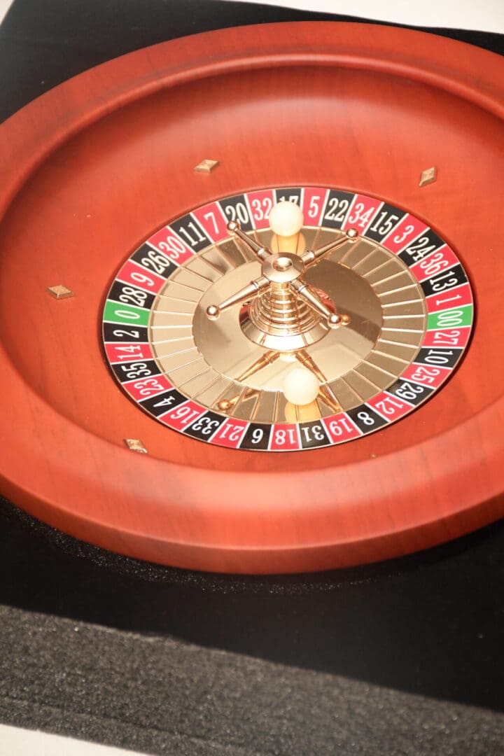 A close up of the wheel on a roulette table