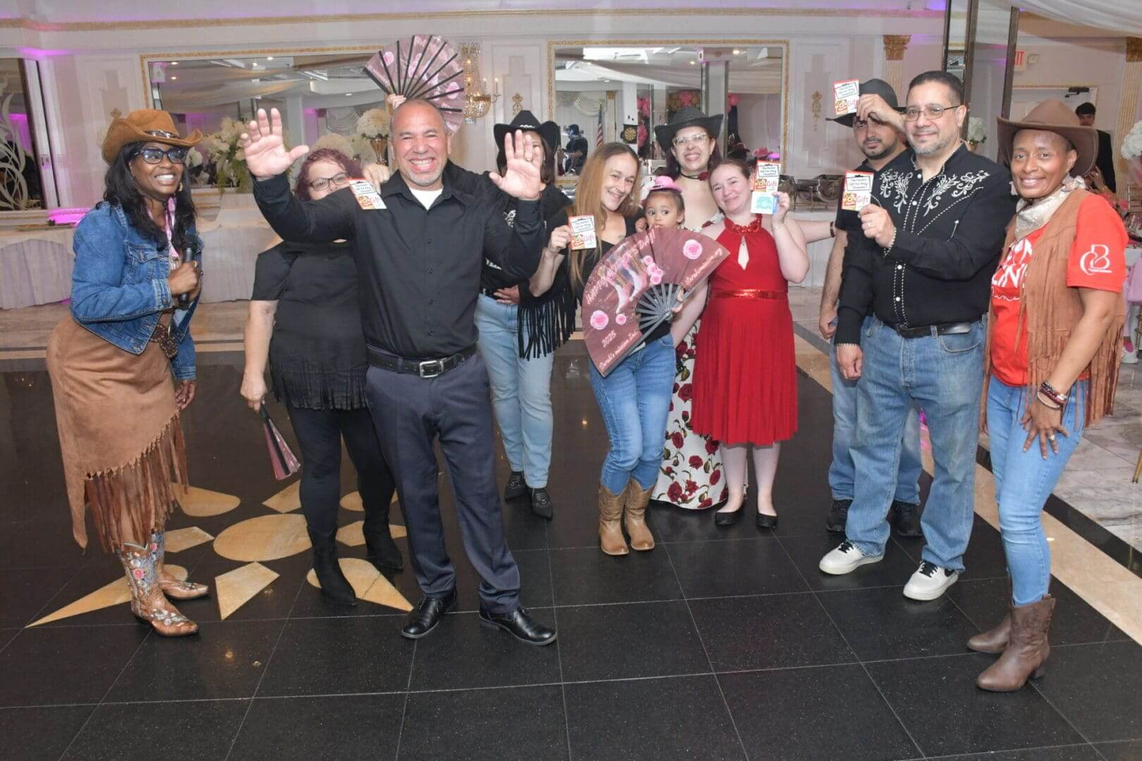 Group posing at a festive gathering event.
