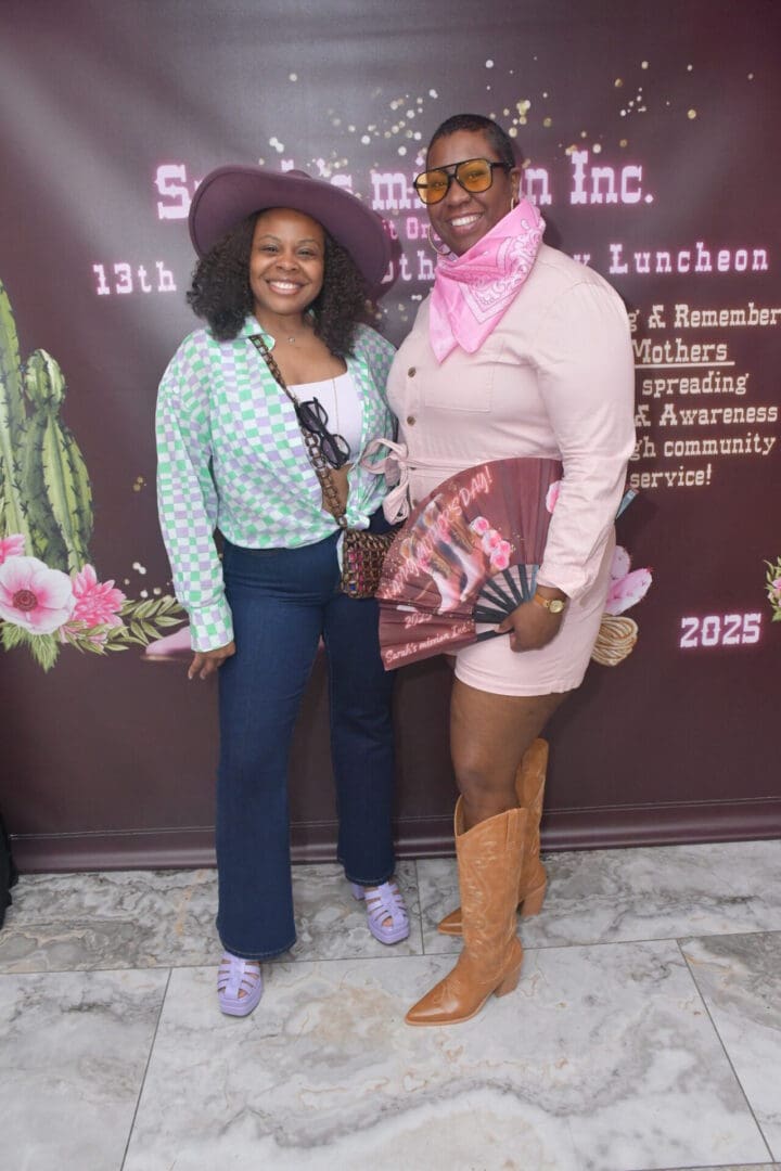 Two people posing at themed event.