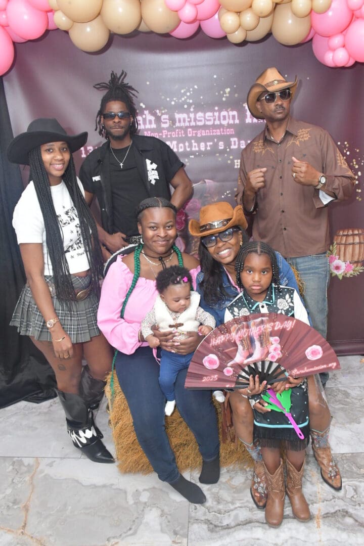 Group of people in cowboy-themed attire.