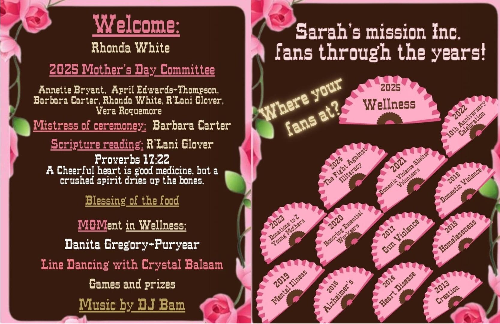 Mother's Day Committee event invitation with fans.