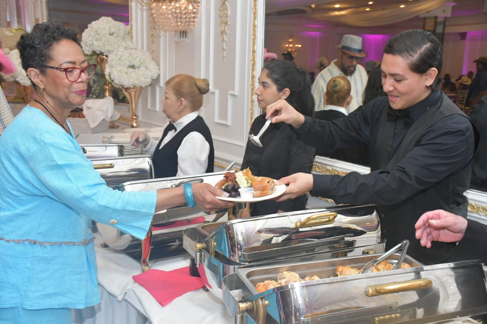 Buffet serving at an elegant event.