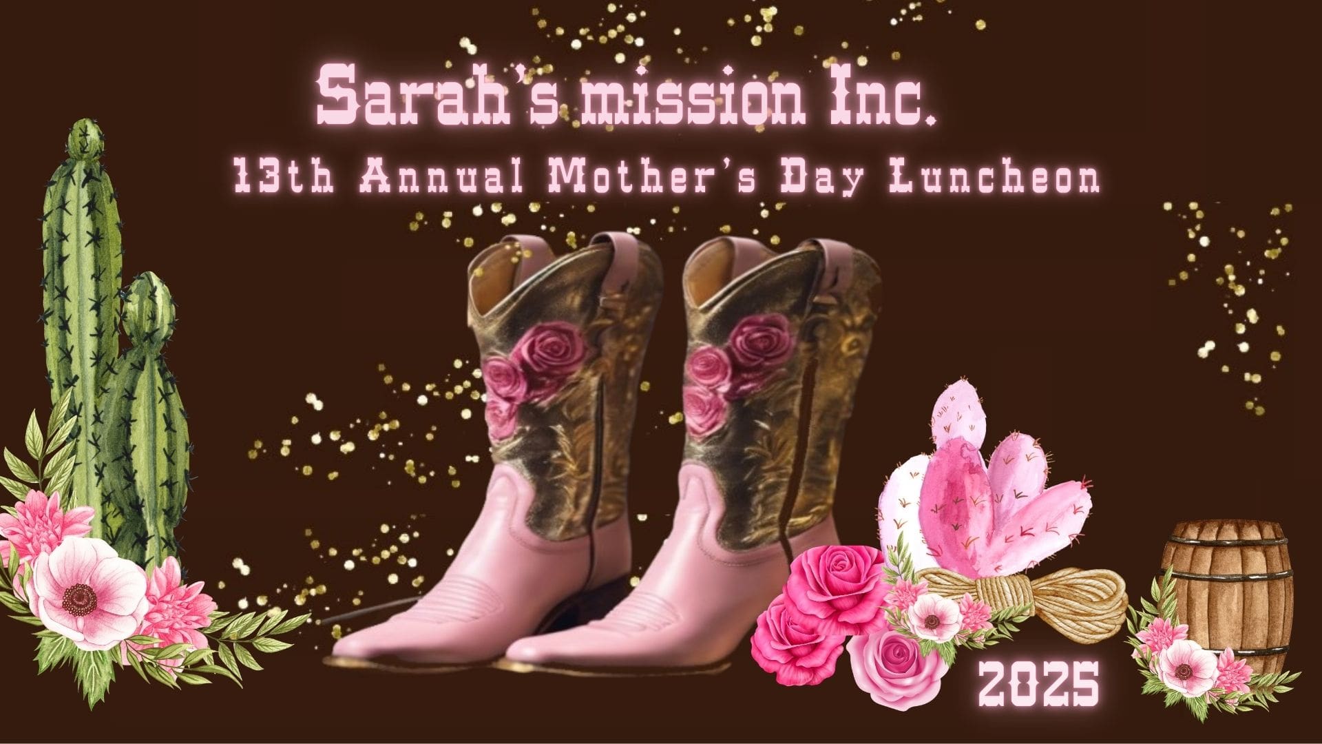 Pink cowboy boots with floral decorations.
